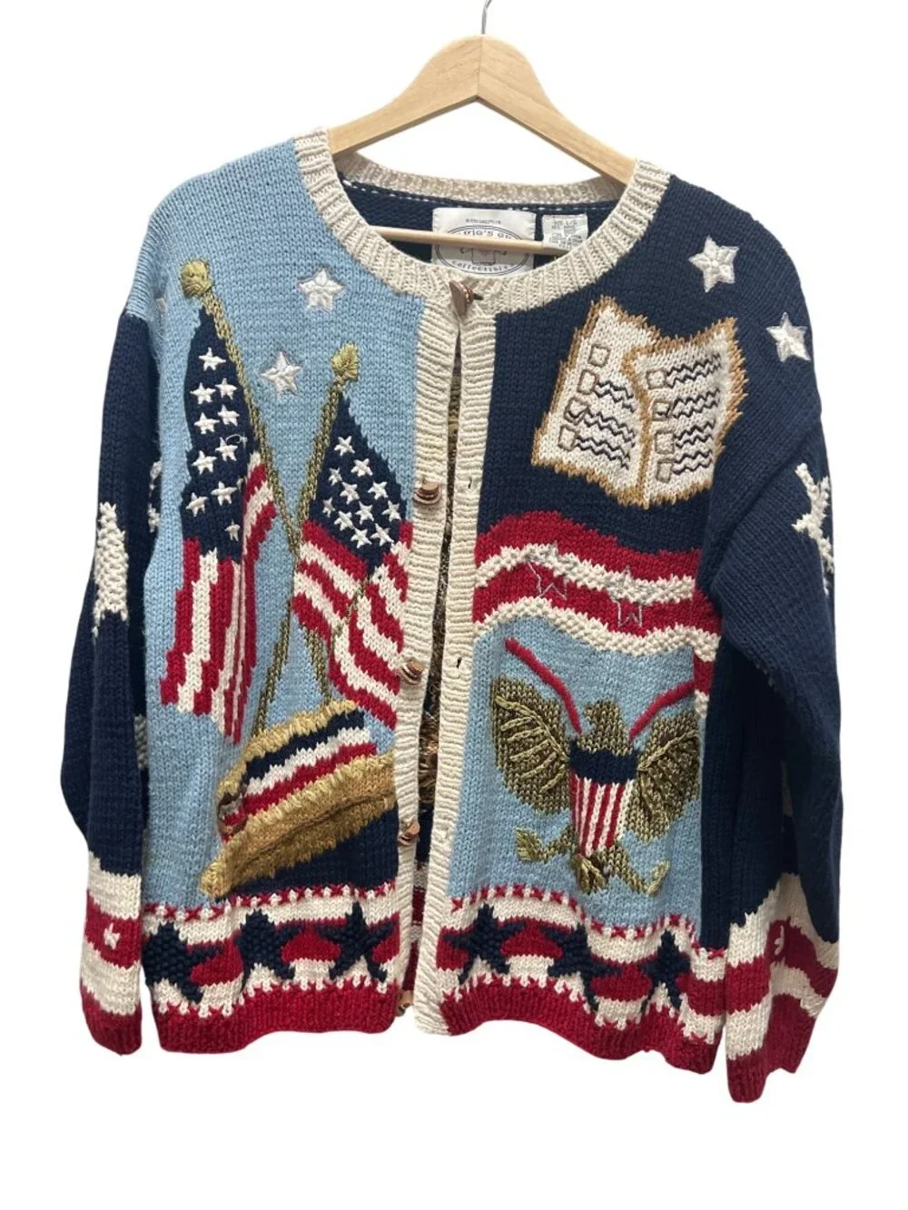 Eagle's Eye Collectibles Vintage 90's Patriotic Bear Cardigan Sweater - Picture 3 of 9